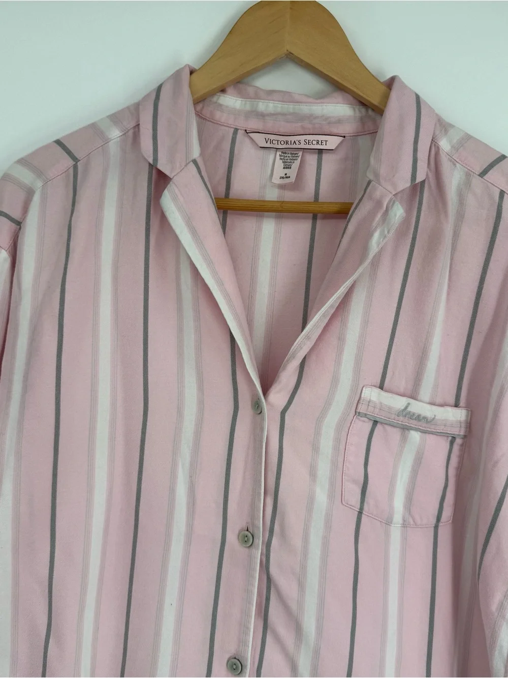 Victoria's Secret Women Flannel Pajama Set Pink Gray Stripe Size M Button Up